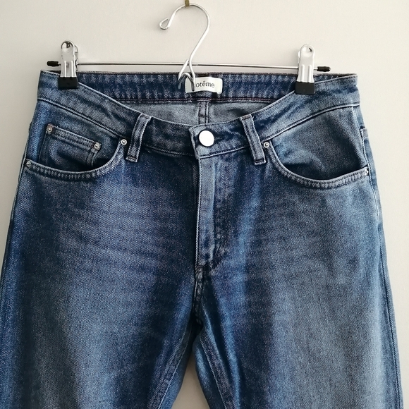 Toteme Straight Leg Mid Rise Ankle Crop Jeans Mid Blue 28 - Picture 5 of 16